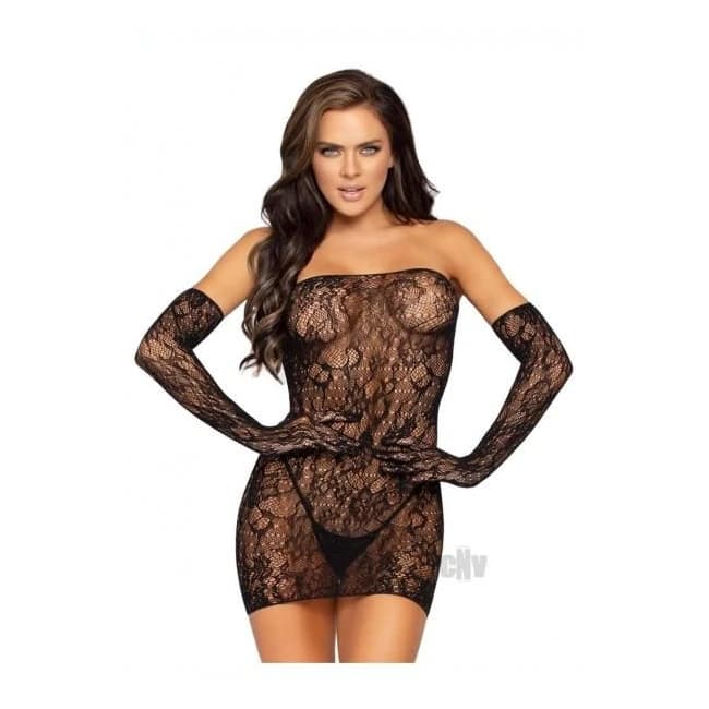 Dotted Lace Tube Dress 2pc Os Blk - Image 1