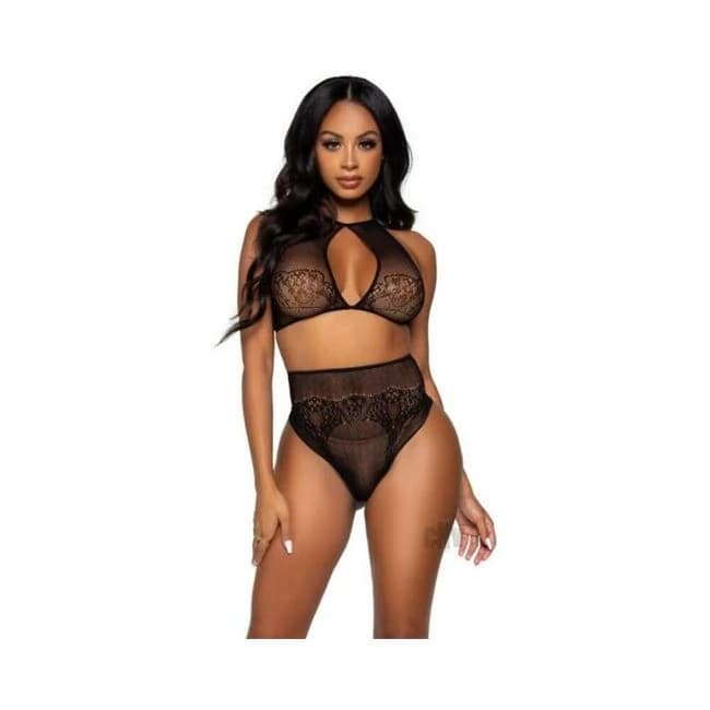 Dotted Net Halter/high Thong 2pc Os Blk - Image 1