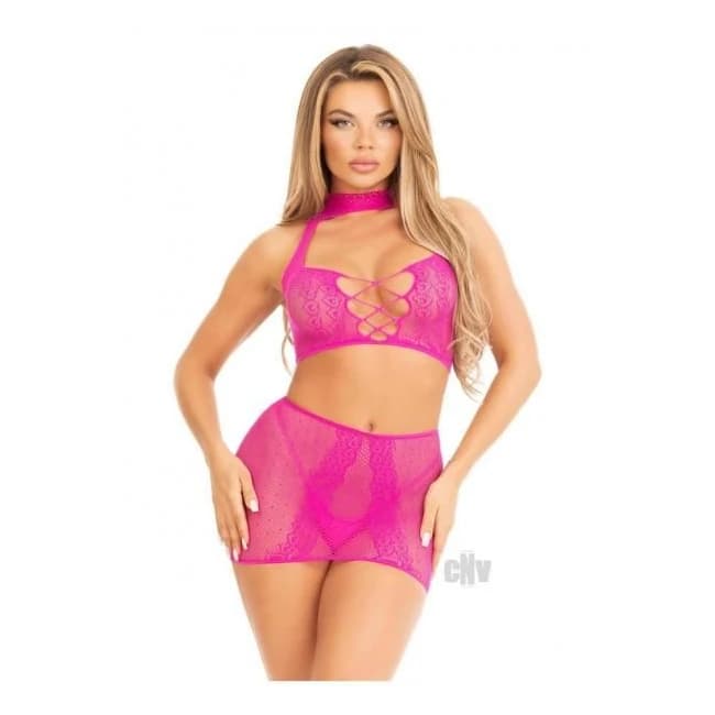Dotted Net Lace Halter Mini Skirt Os Mag - Image 1