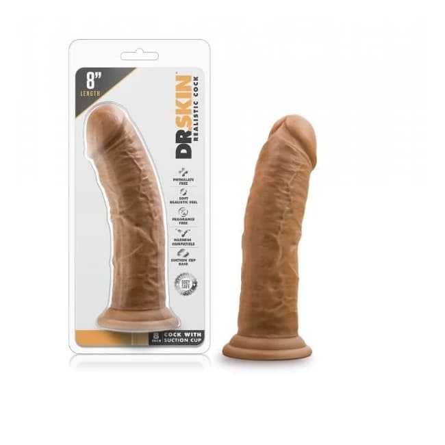 DR SKIN 8IN COCK W/ SUCTION CUP MOCHA  - Image 1