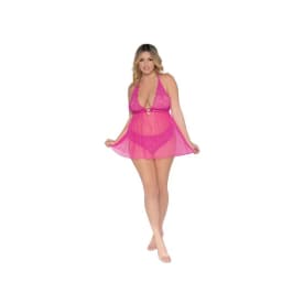 Stretch Lace & Mesh Babydol Paradise Pink Q/S, image 2