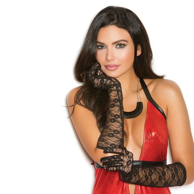 Elbow Length Lace Gloves-black O/s - Image 1