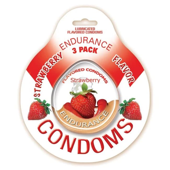 ENDURANCE FLAVORED 3PK CONDOMS-STRAWBERRY  - Image 1