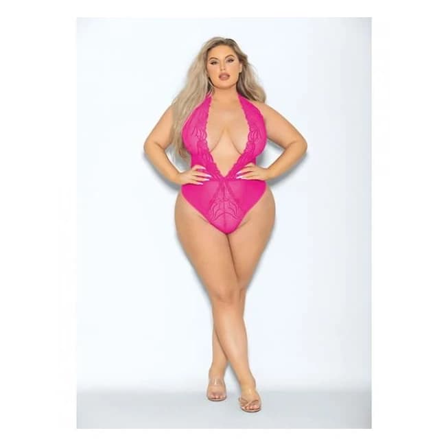 Euphoria Neon Deep V Teddy Neon Pink Qn - Image 1