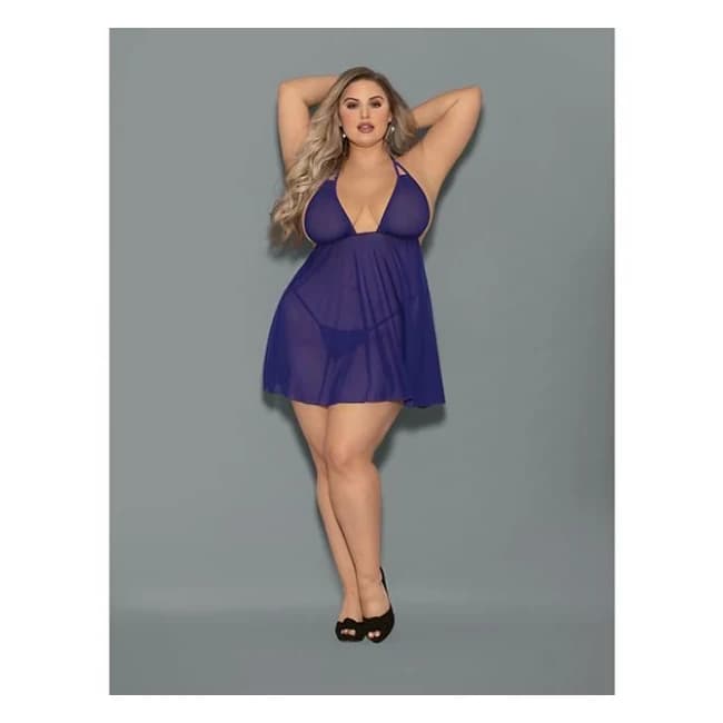Euphoria Sheer Babydoll Midnight Purple Qn - Image 1