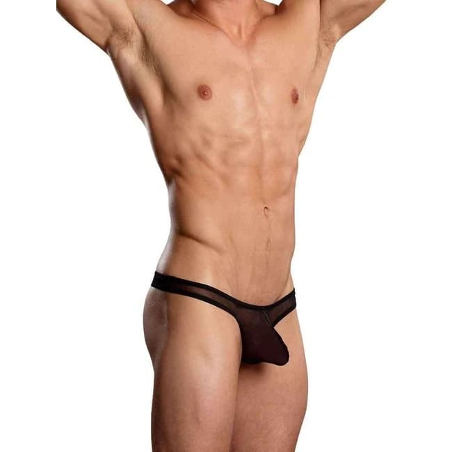 Euro Male Mesh Thong - Black - Image 1