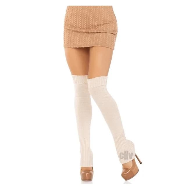 Extra Long Rib Knit Leg Warmers Os Ivory - Image 1