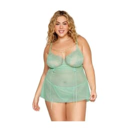 Eyelash Lace Babydoll Set Seafoam Osq, image 2