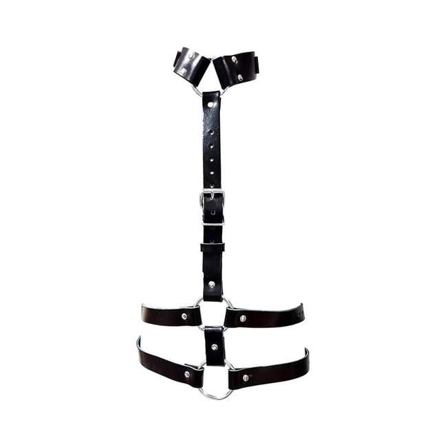 Female Chest Harness with Choker - Black - Image 1