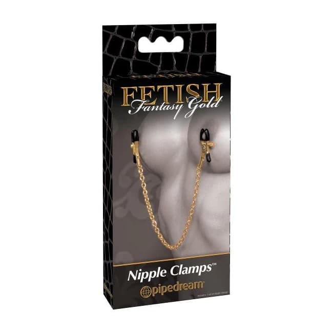 Fetish Fantasy Gold Nipple Chain Clamps - Image 1