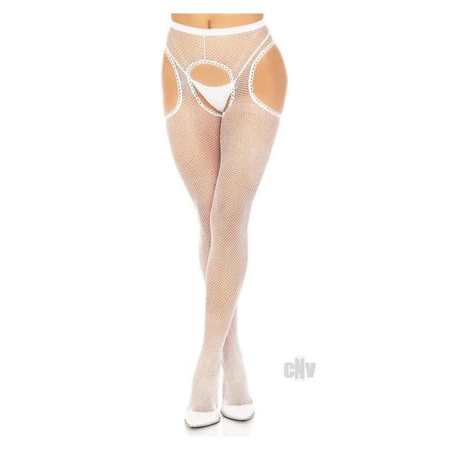 Fishnet Suspend Hose Scallop Trim Os Wht - Image 1