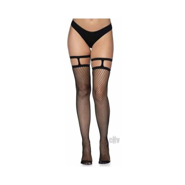 Fishnet Thigh High Garter Top Os Black - Image 1