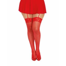 Fishnet Thigh Highs W/ Lace Top Red Q/s - Image 5