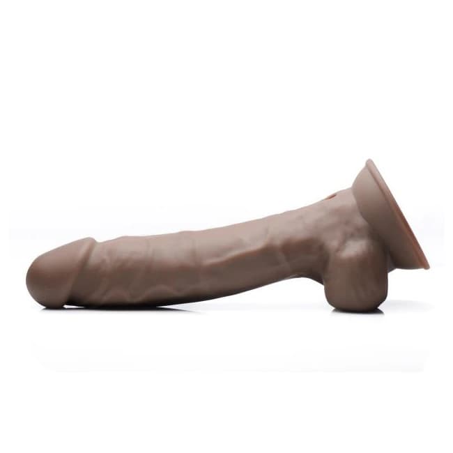 Fleshstixxx 8in Vibrating Dildo W/ Balls Dark - Image 1