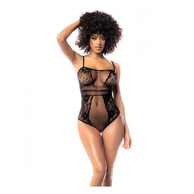 Floral Fishnet Bodysuit Black O/s - Image 1