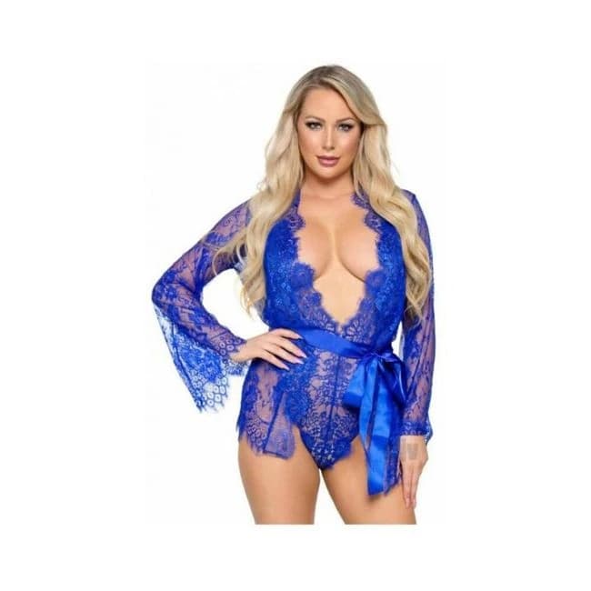 Floral Lace Teddy Thong Robe Tie Lg Ryl - Image 1