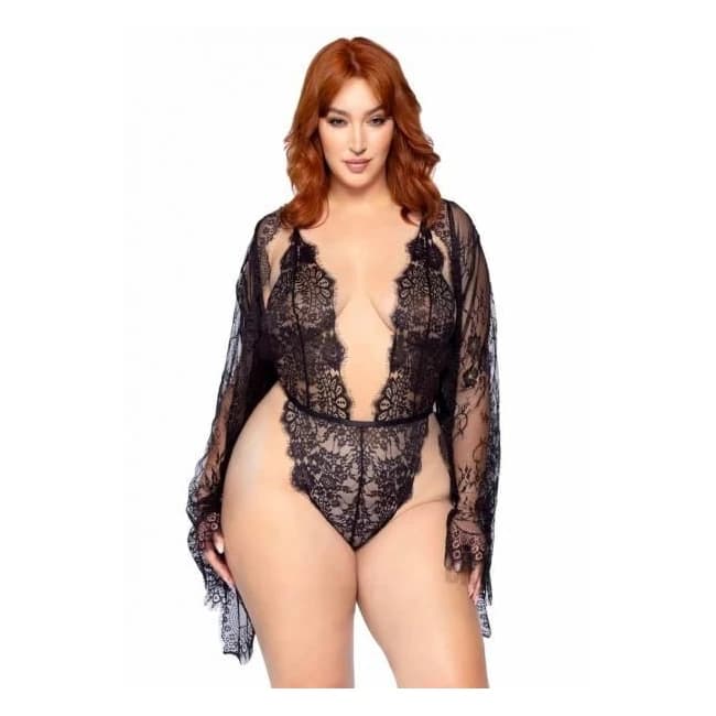 Floral Teddy Thong Robe 3pc 1x/2x - Image 1