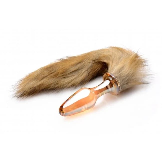 Frisky Orange Glass Butt Plug W/fox Tail - Image 1