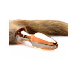 Frisky Orange Glass Butt Plug w/ Fox Tail, image 3