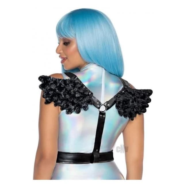 Furry Angel Wing Body Harness Os Black - Image 1