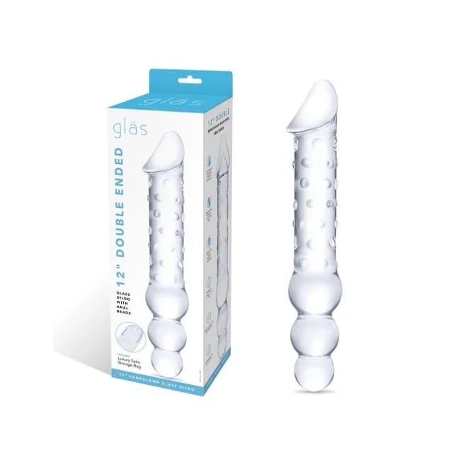 Glas 12in Double Ended Dildo W / Anal Beads - Image 1