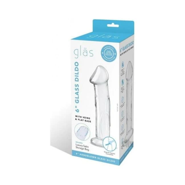 Glas 6" Dildo W/veins & Flat Base - Image 1