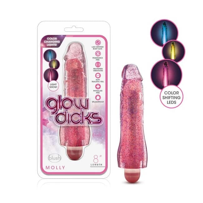 GLOW DICKS MOLLY GLITTER VIBRATOR PINK  - Image 1