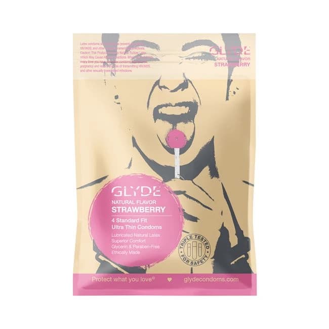 Glyde  Natural Flavor Condom Strawberry 4pk - Image 1