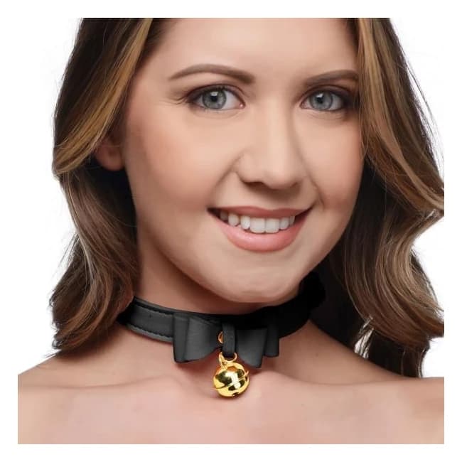 Golden Kitty Cat Bell Collar - Black/gold - Image 1