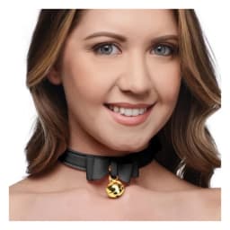 Golden Kitty Cat Bell Collar - Black/gold, image 1
