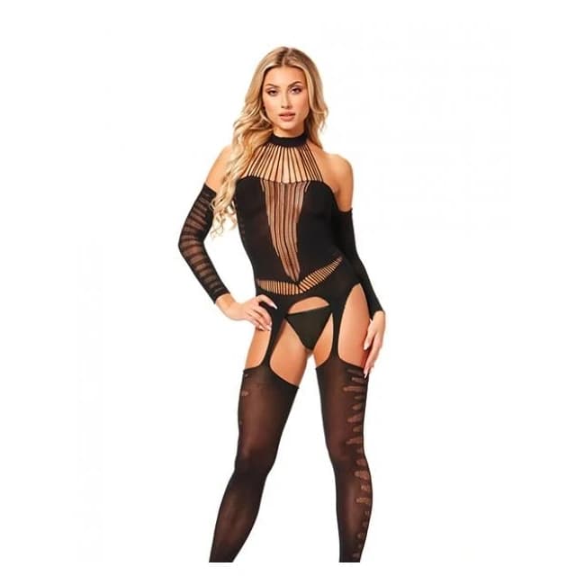 Halter Body Stocking Jumpsuit Black O/s - Image 1