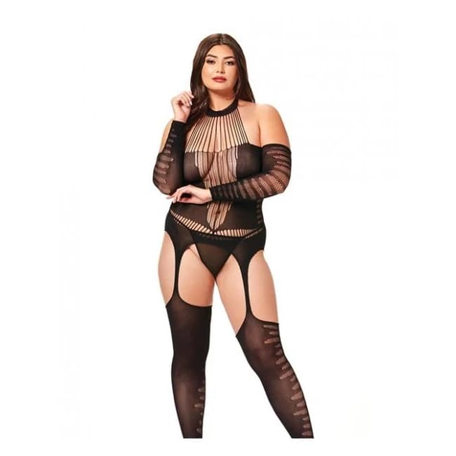 Halter Body Stocking Jumpsuit Black Qn - Image 1