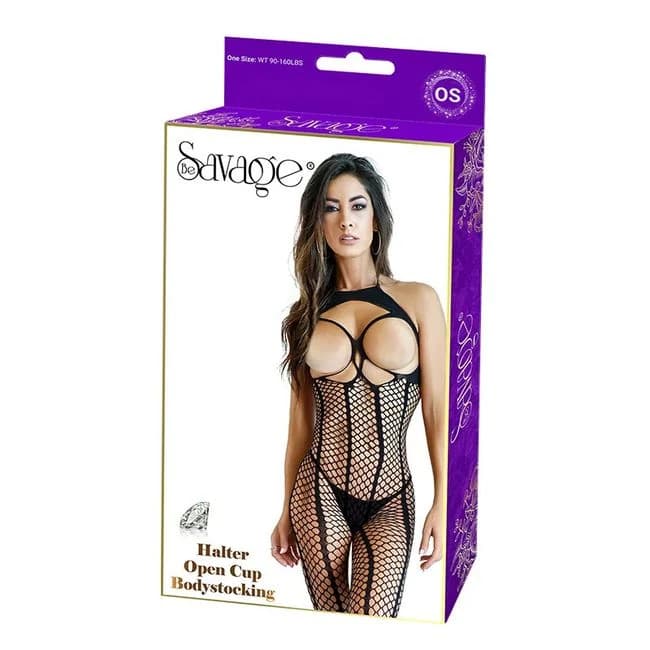 HALTER OPEN CUP BODYSTOCKING BLACK  - Image 1