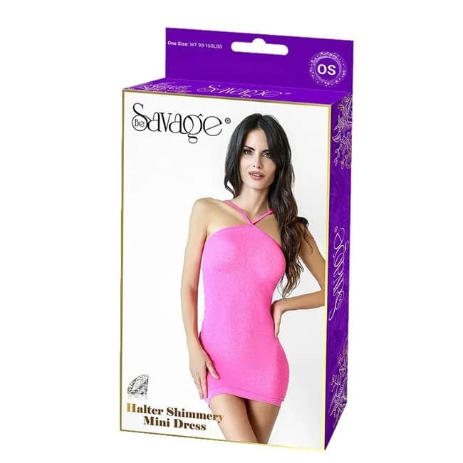 HALTER SHIMMERY MINI DRESS PINK  - Image 1