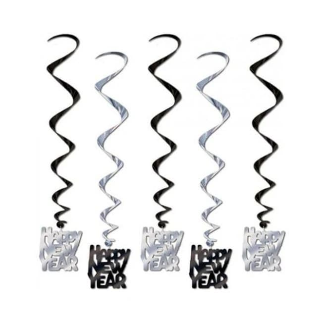 Happy New Year Whirls - Black/silver - Image 1