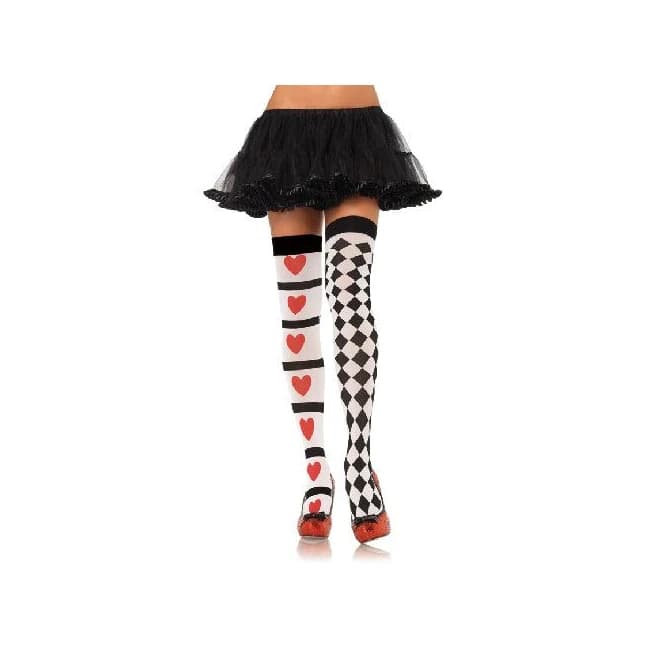 Harlequin Heart Thigh High Os Wht/red - Image 1