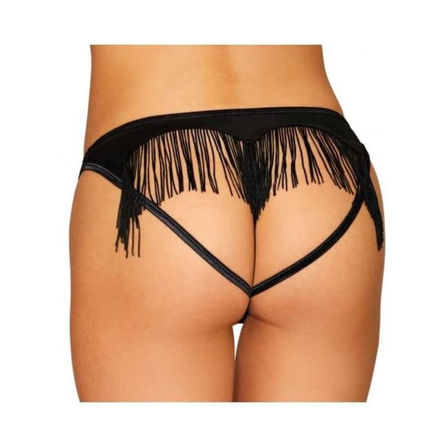 Heart Back Panty W/ Fringe Black - Image 1