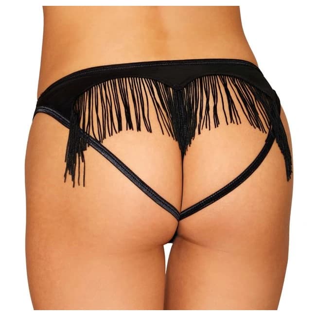 HEART BACK PANTY W/ FRINGE BLACK MEDIUM  - Image 1