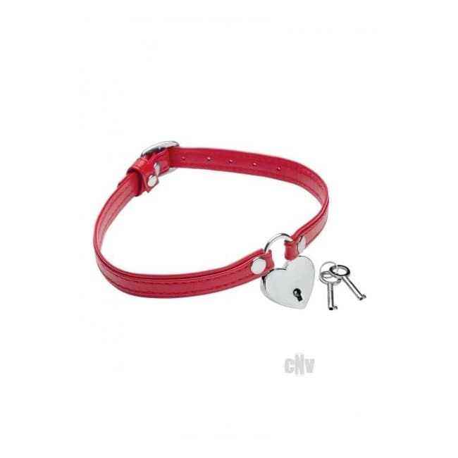 Heart Lock Leather Choker with Lock and Key - - Image 1