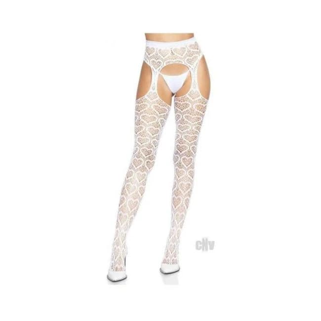Heart Net Suspender Hose Os White - Image 1