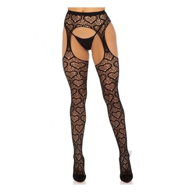 Heart Suspender Hose Os Blk - Image 1