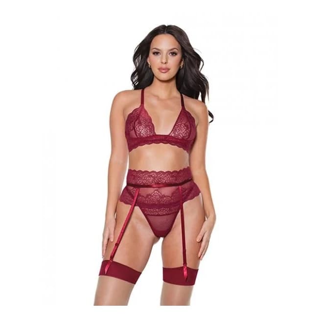 Holiday Bra, Garter Belt & Thong Merlot - Image 1