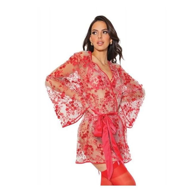 Holiday Embroidered Tulle Robe Red/nude O/s - Image 1