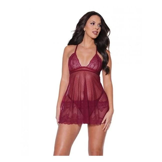 Holiday Soft Underwire Babydoll & Thong Merlot - Image 1
