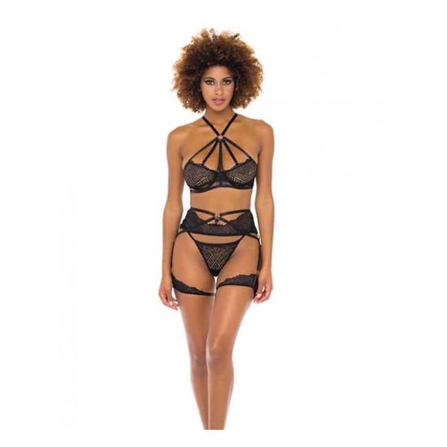 Ivonne Underwire Bra, Garterbelt & Panty Black - Image 1
