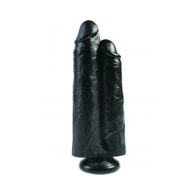 King Cock 9in Two Cocks One Hole Black - Image 1