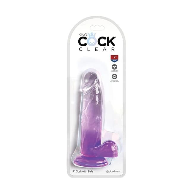 KING COCK CLEAR 7IN W/ BALLS PURPLE  - Image 1
