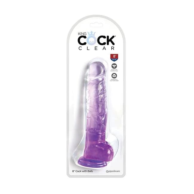 KING COCK CLEAR 8IN W/ BALLS PURPLE  - Image 1