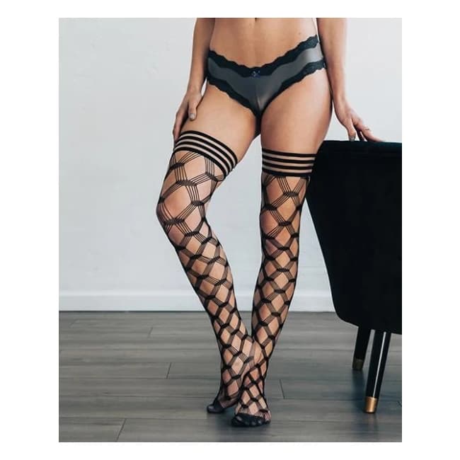 Kixies Cassandra Fencenet Thigh High Black a, image 1