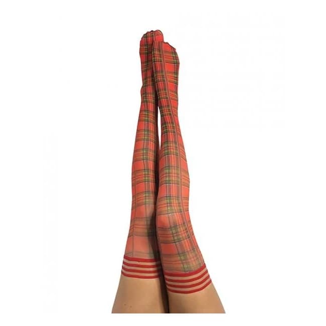 Kix'ies Grace Plaid Thigh Highs Red B - Image 1
